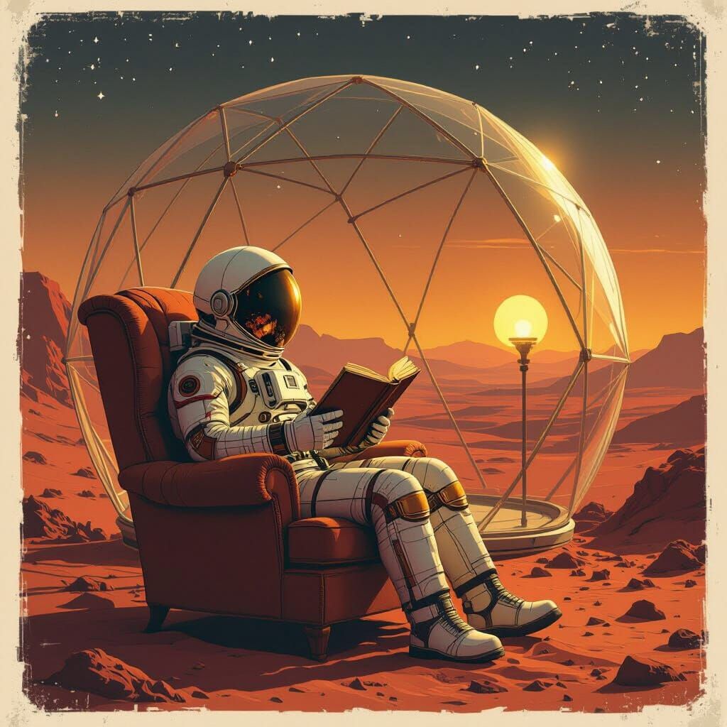 Martian Biodome Reader in Retro-Futuristic Style