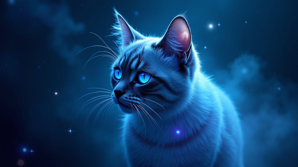 Psychedelic Siamese Cat Floating Among the Stars