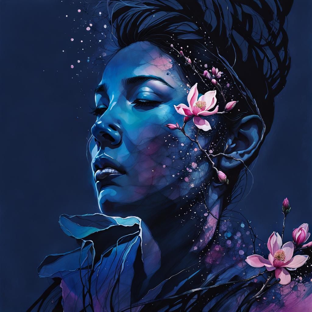 Dreamlike Magnolia Bloom in Mixed Media Style