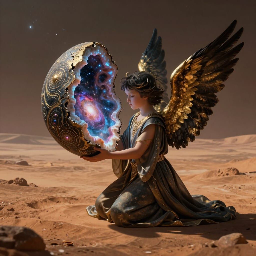 Angel Child Discovers Galaxy Geode on Alien Planet