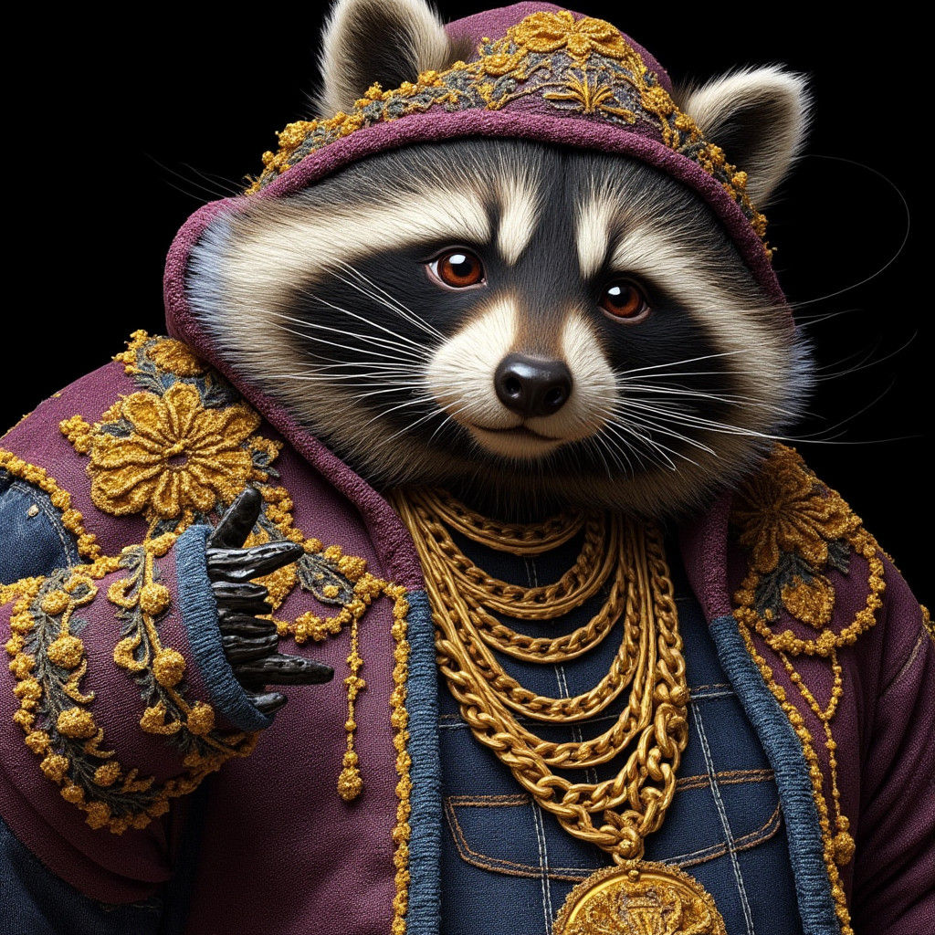 Hyperrealistic Raccoon with Gold Chains in 8K UHD