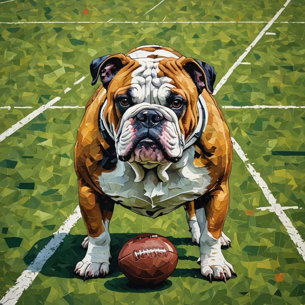 Bulldog on Football Field in Abstract Art Style