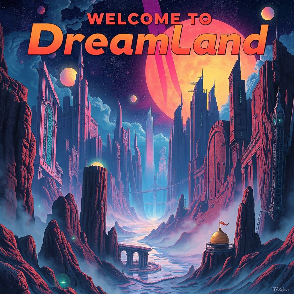Mystical Retro-Futuristic Dreamland in Cyberpunk Style