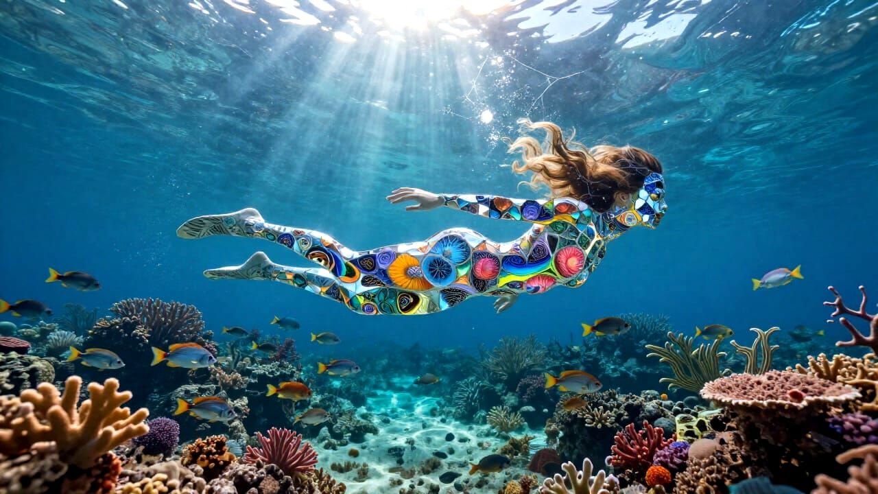 Surreal Underwater World with Fractal Figure