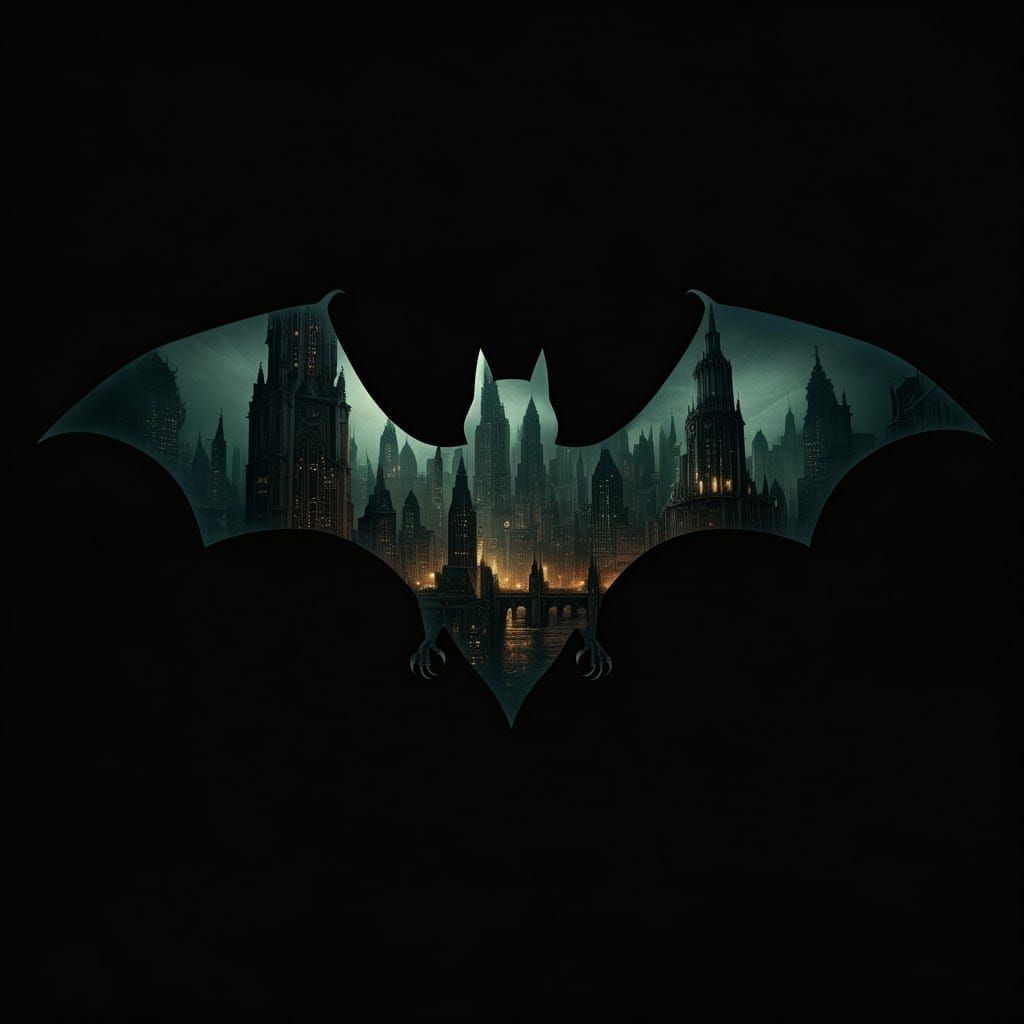 Gothic City Bat Silhouette in Surreal Style