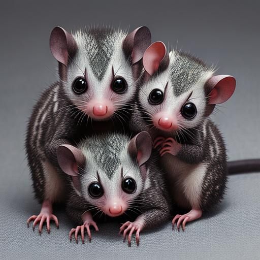 Hyperrealistic Baby Opossums in Intricate Detail