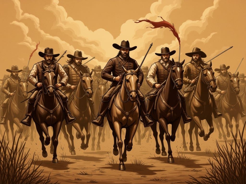 Wild West Battle in Aged Ink Style