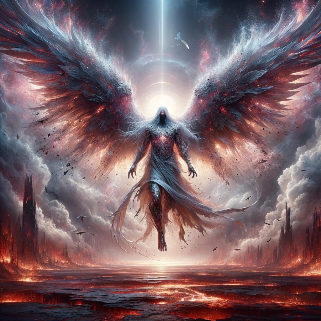 Apocalyptic Archangel Descends in Dark Fantasy Style