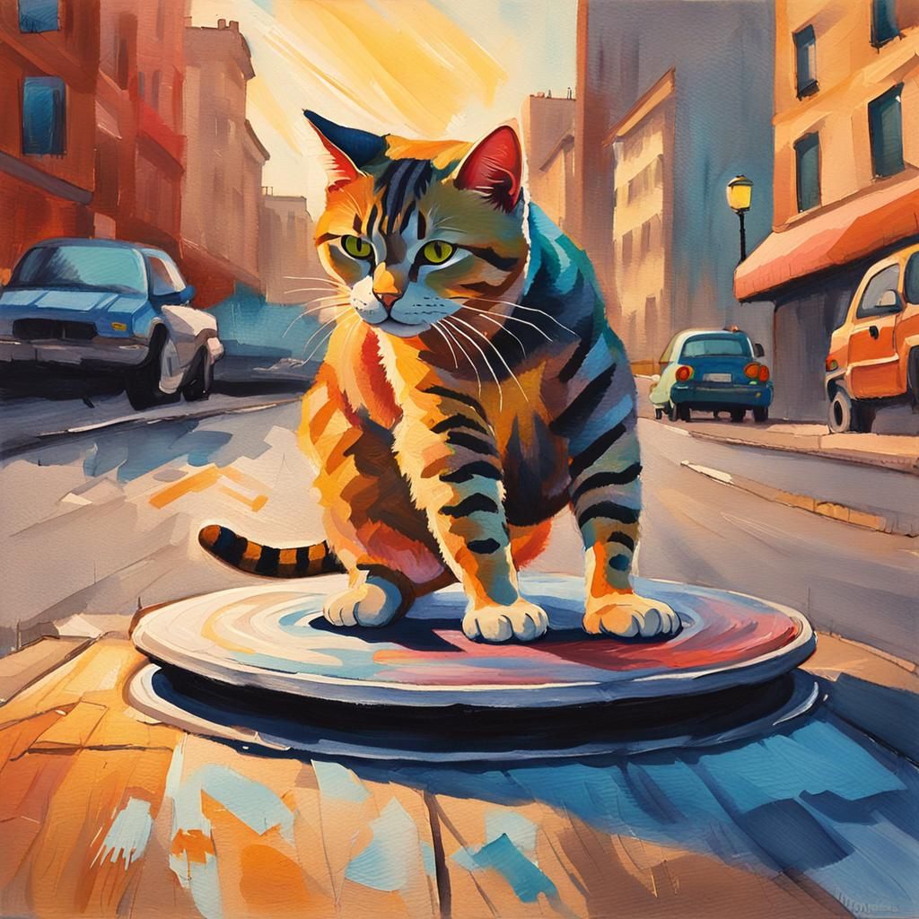 Breakdancing Cat in Gouache Watercolor Style