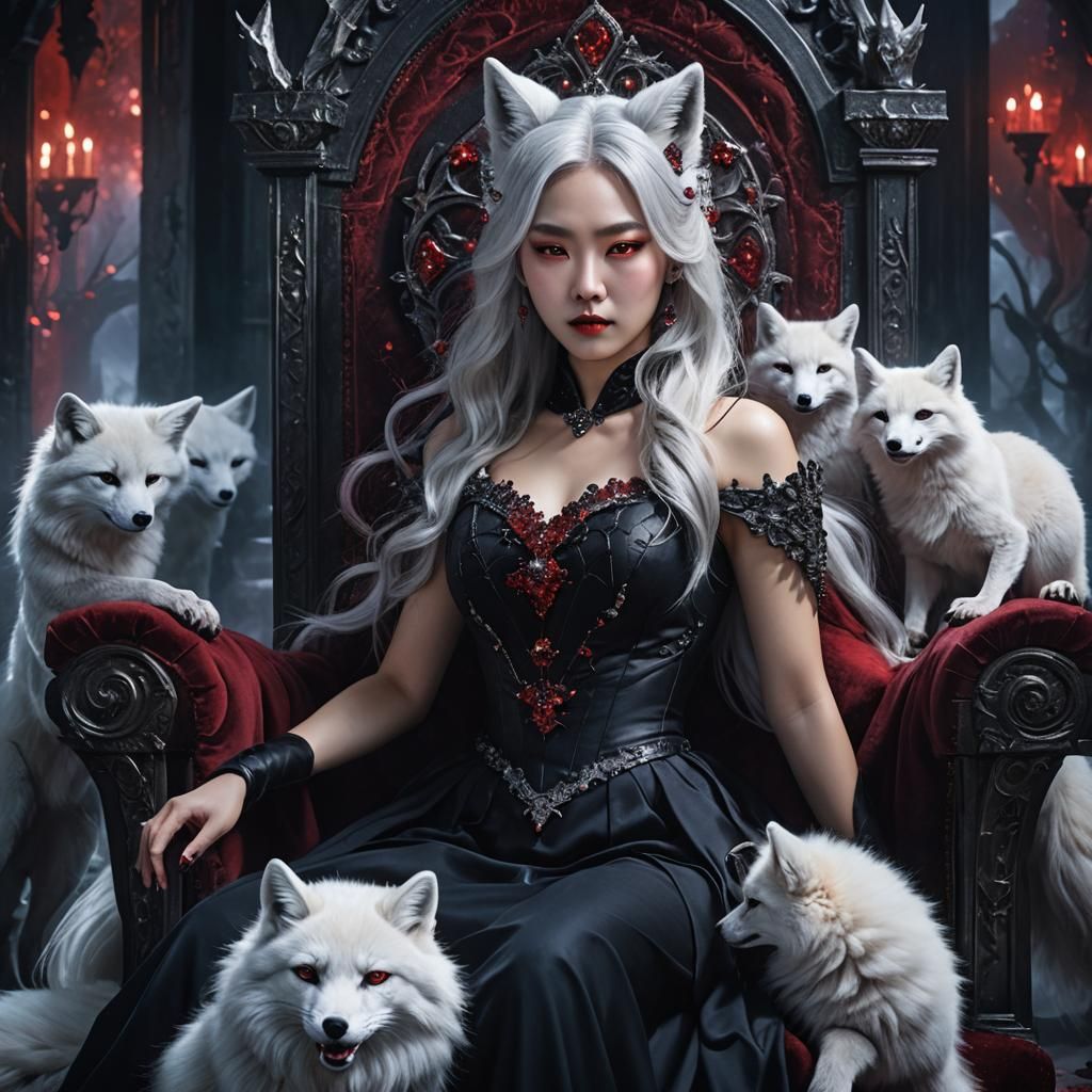 Vampire Queen with Fox Ears in Dark Fantasy Style