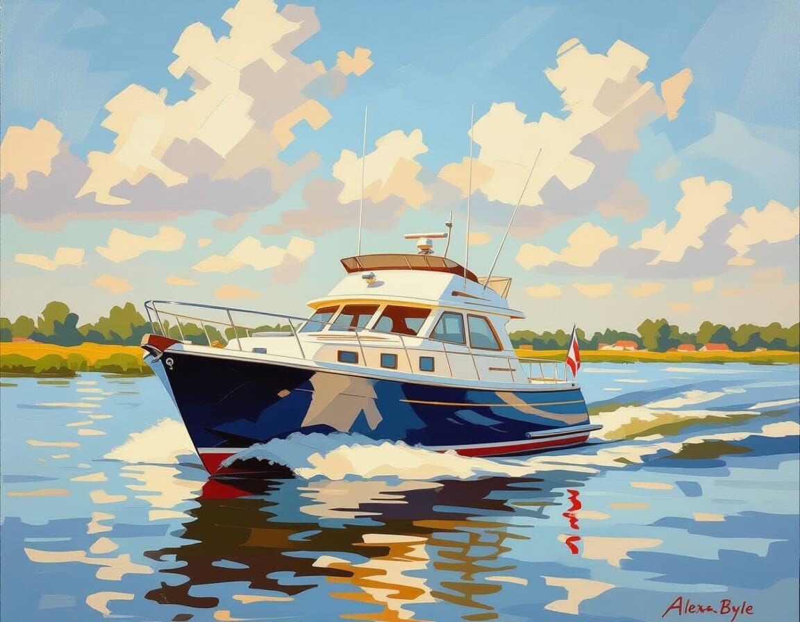 Luxury Yacht on Vinkeveense Plassen: An Oil Painting
