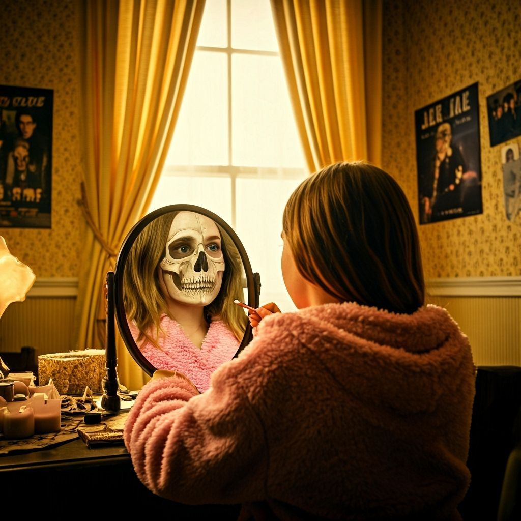 Girl's Reflection: Skull Double Exposure in Cinematic Film S...