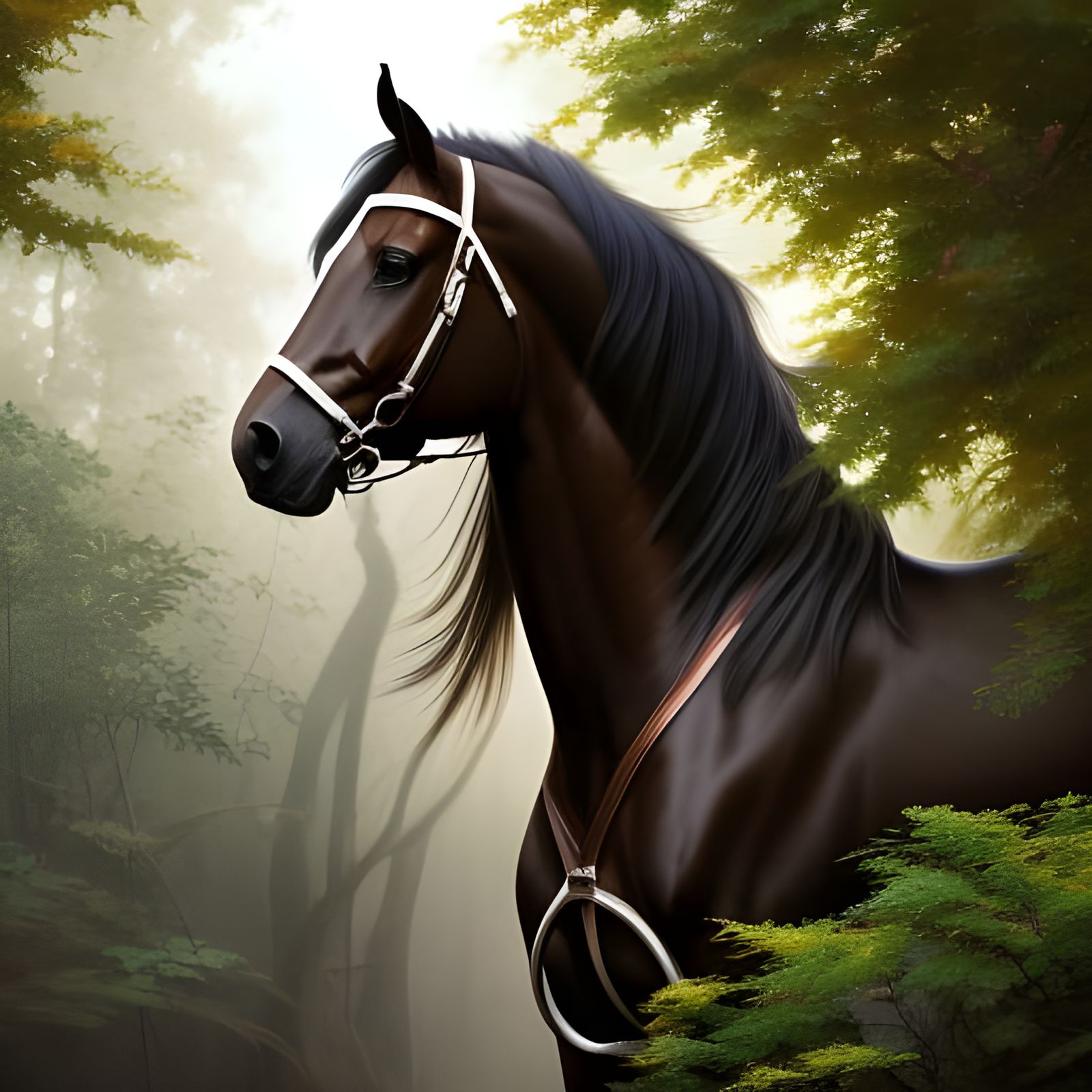 Majestic Dark Brown Horse Portrait in Nature