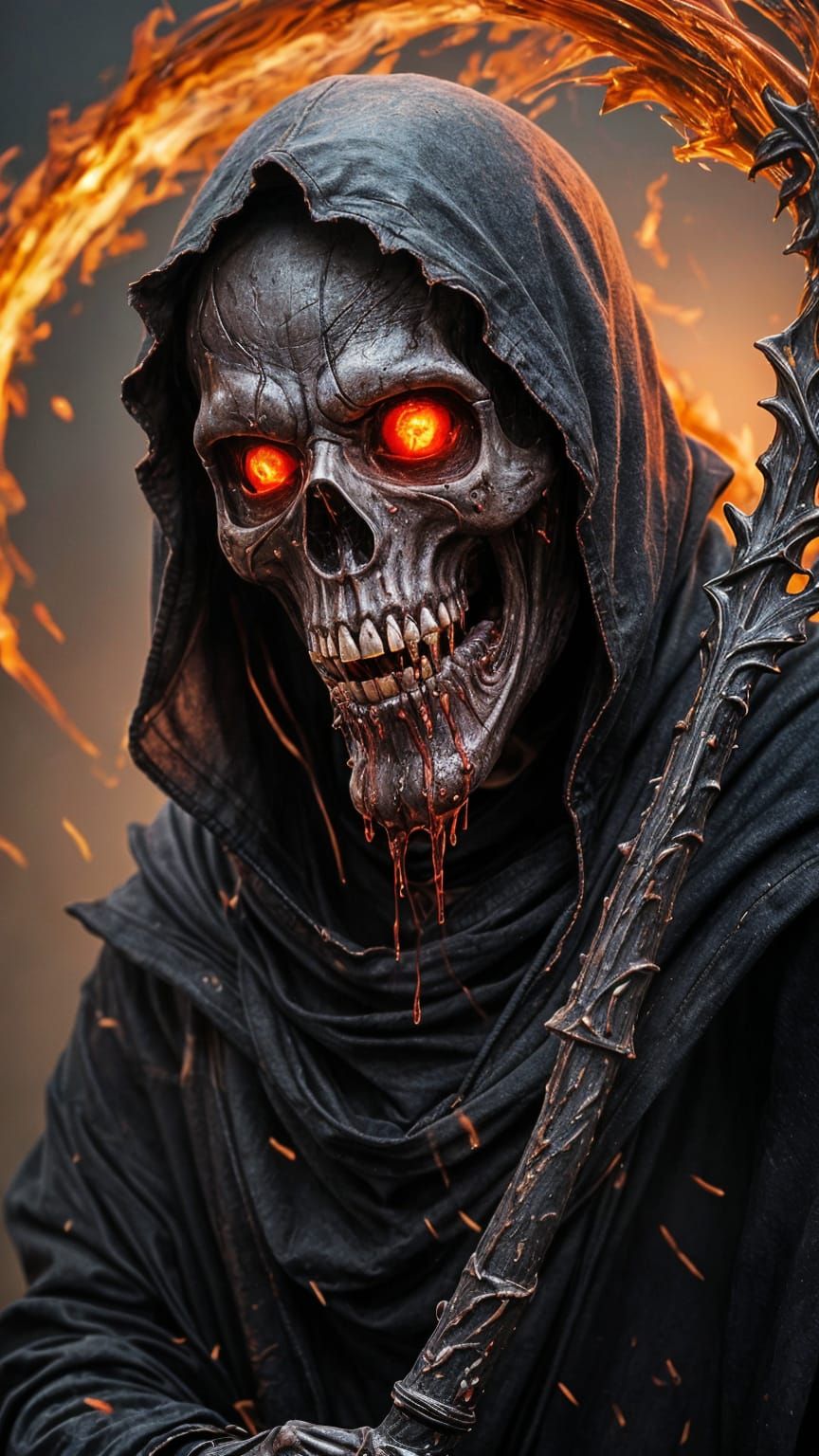Horrifying Grim Reaper Bust with Glowing Eyes