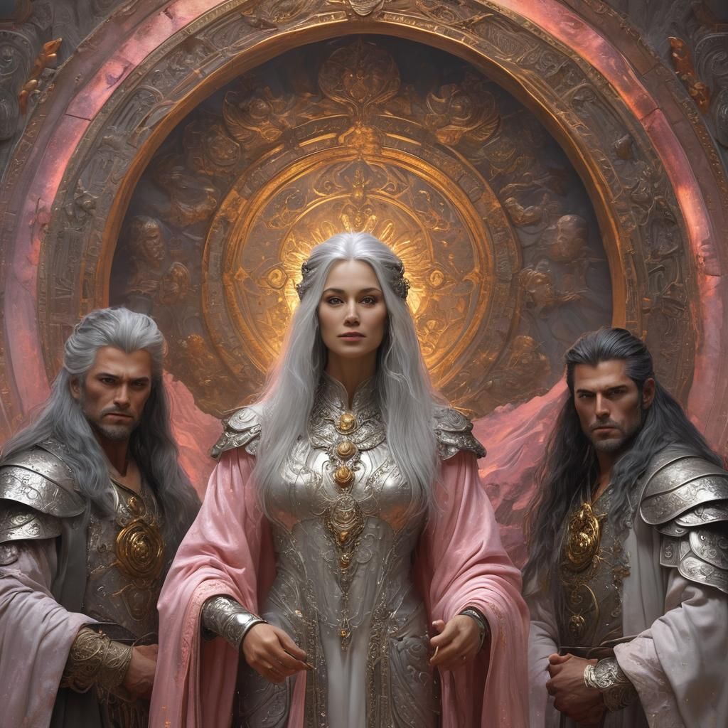 Mystical Woman Before Golden Portal as Matte Painting