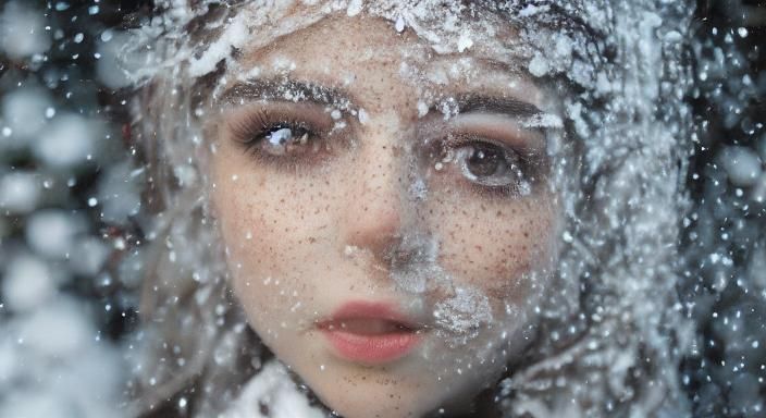 Photorealistic Portrait in Snow with Snowflakes