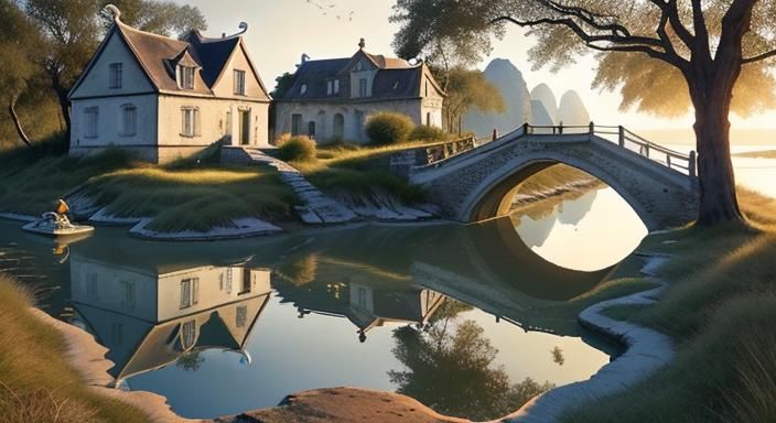 Surreal Lighthouse Beanstalk Illustration in Ethereal Style