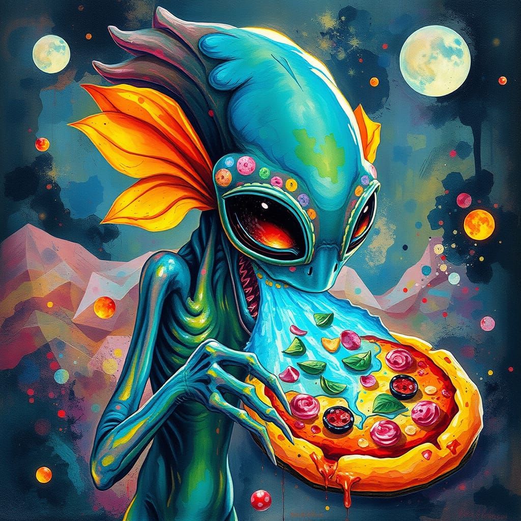 Bioluminescent Pizza Feast in an Alien Dreamscape