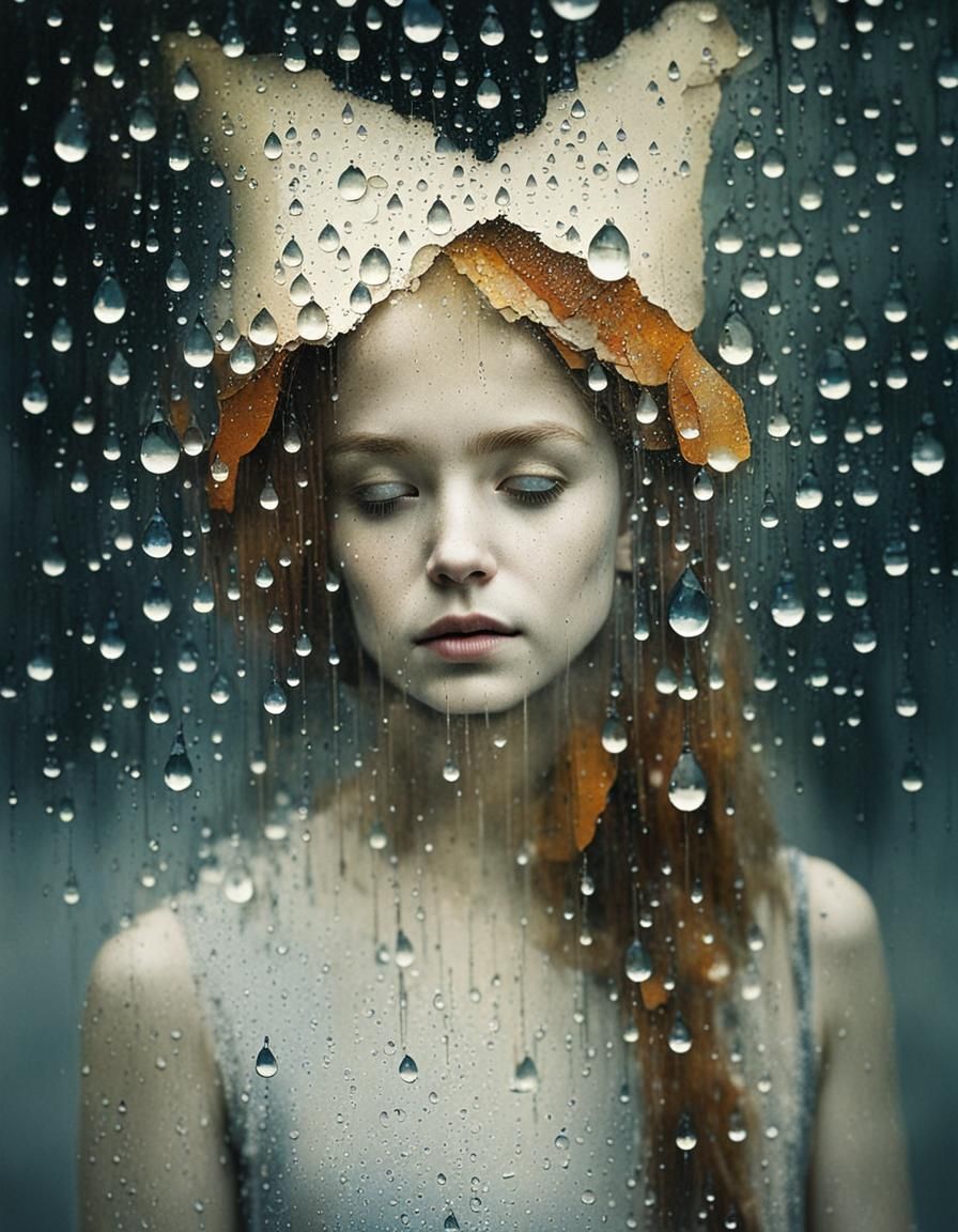 Dewdrop Art in Cracked Mirror: Double Exposure