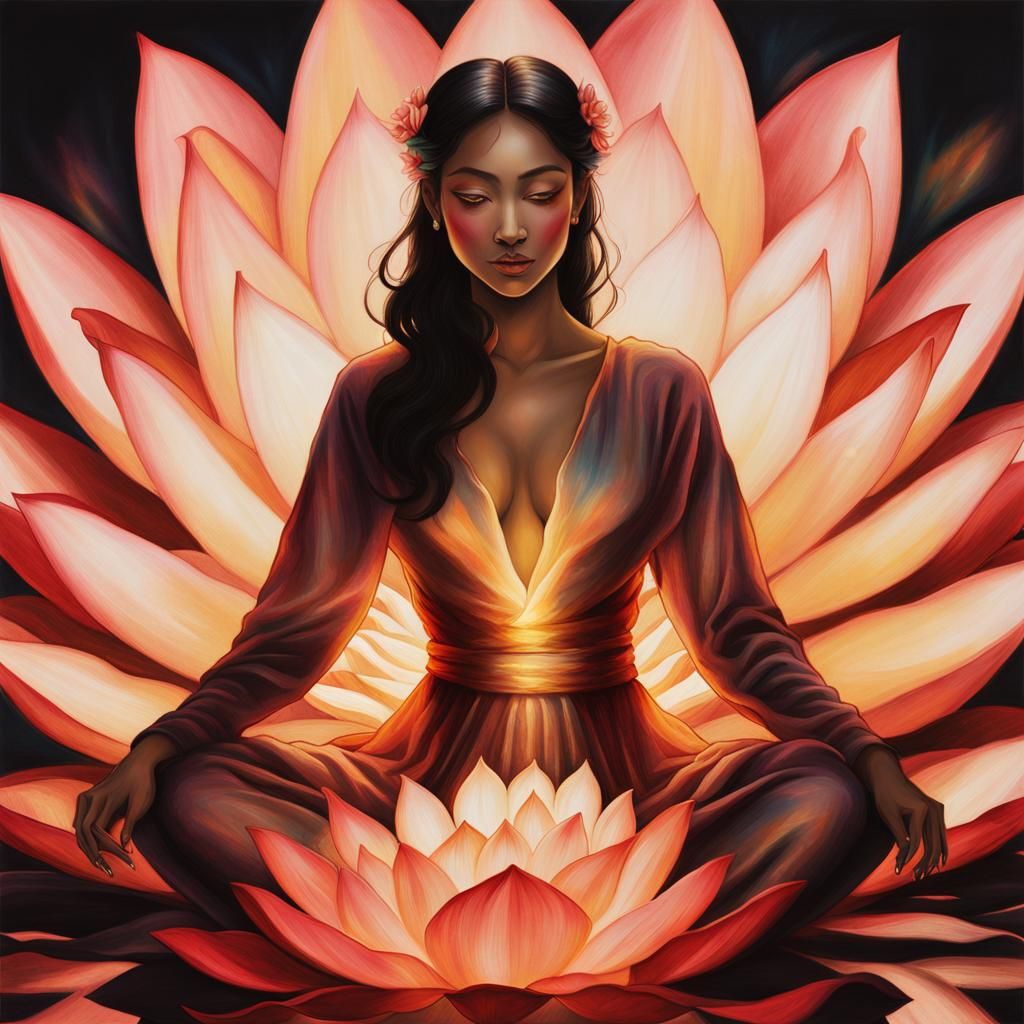 Ethereal Woman in Luminous Lotus Flower