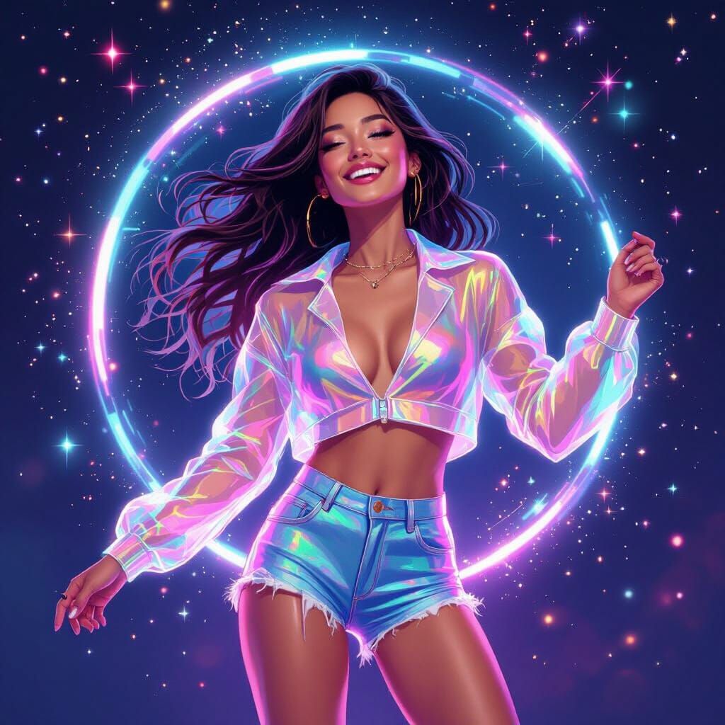 Woman Dancing in Neon Clothes with Celestial Aura