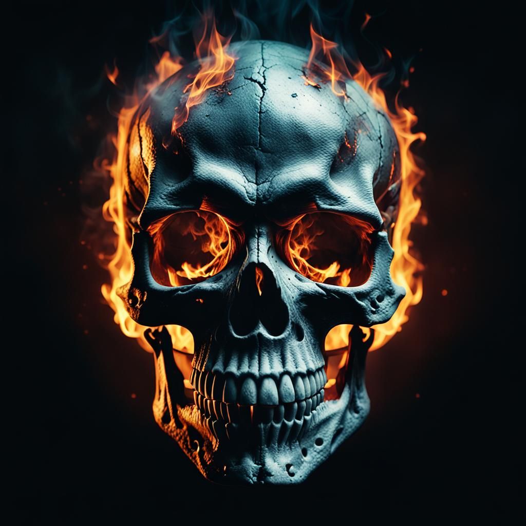 Burning Skull Music Cover Art in Cinematic Style
