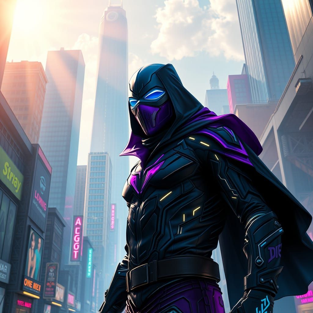 Cyberpunk Hero in Urban Utopia