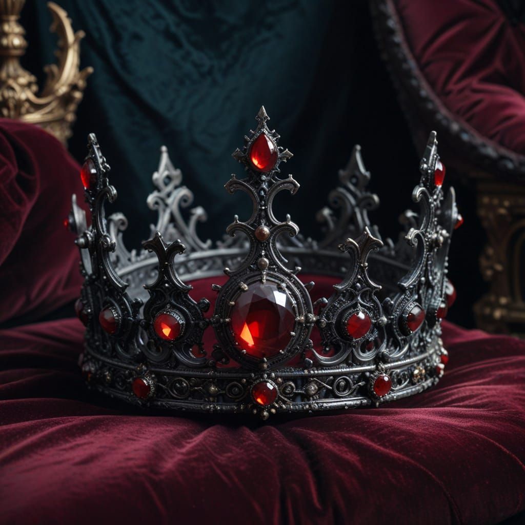 Gothic Crown in Dark Shiny Metal with Black Opals