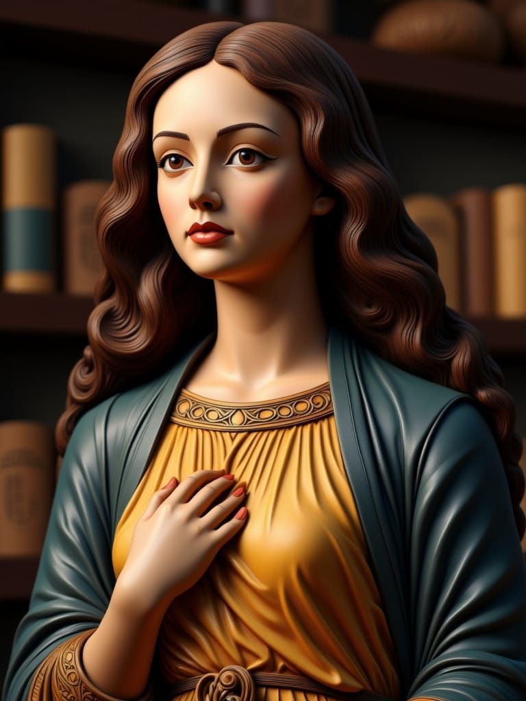 Polychrome Wooden Virgin Mary Statue, Renaissance Baroque St...