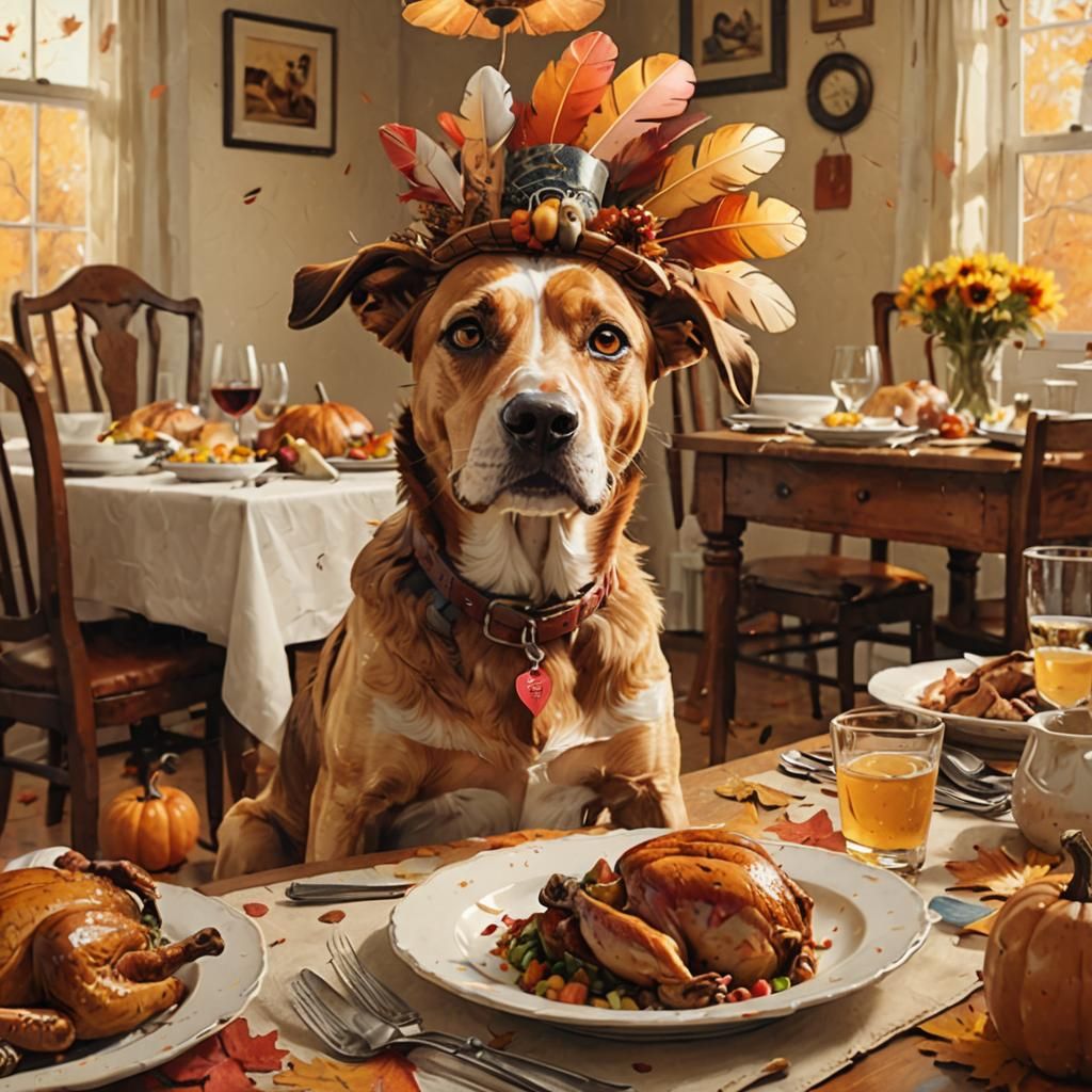 Canine Thanksgiving Delight in Whimsical Digital Art