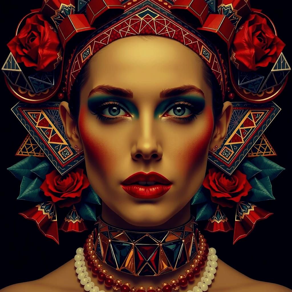 Vintage Glamour Women Celebrate Self-Love in Bold Abstract A...