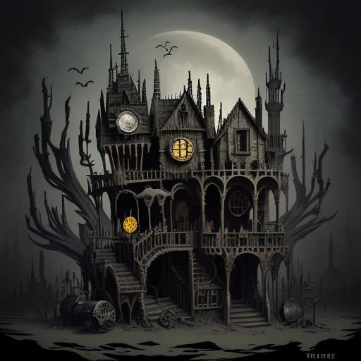 Gothic Boombox Concept Art in Tim Burton Style