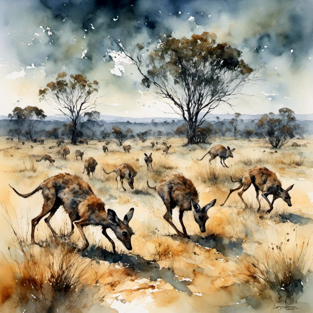 Boxing Kangaroos in Outback: Cottagecore Aesthetic