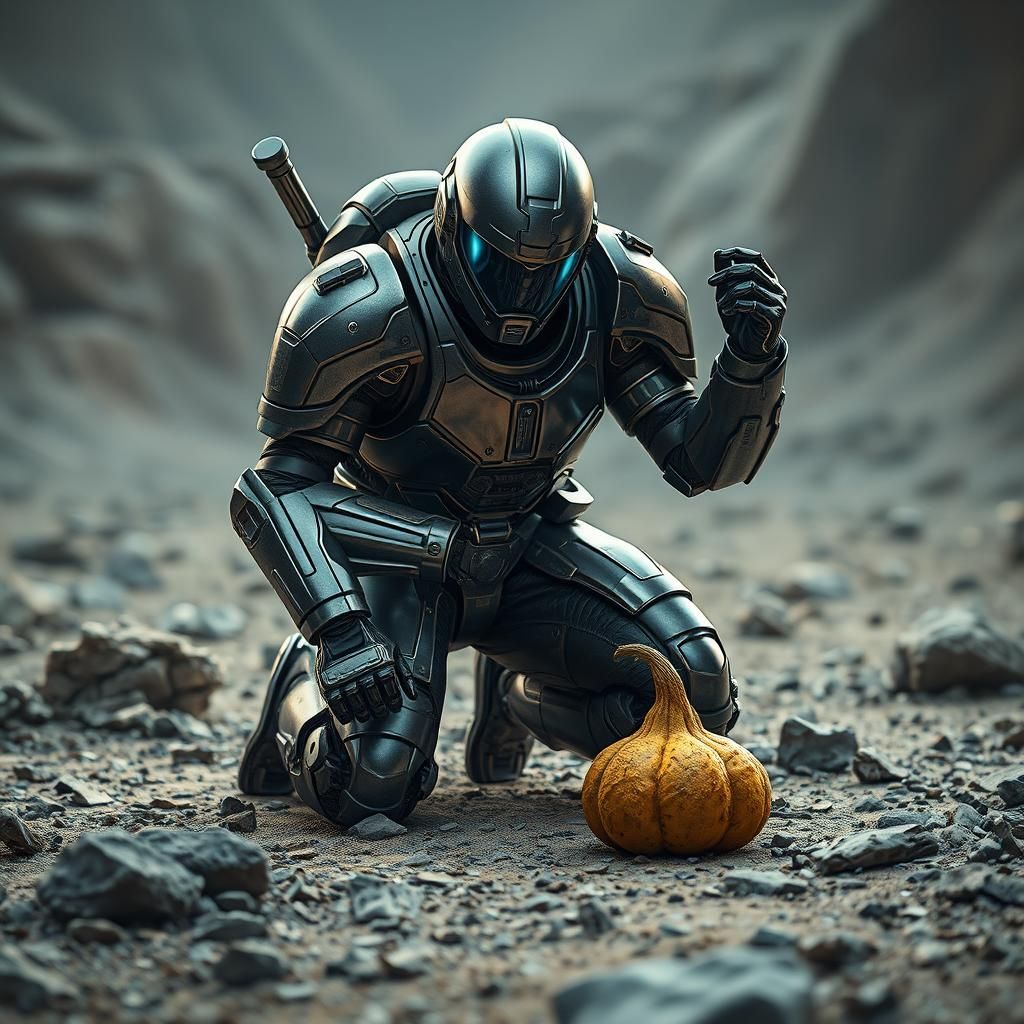 Wasteland Wanderer Finds Gourd in Sci-Fi Scene