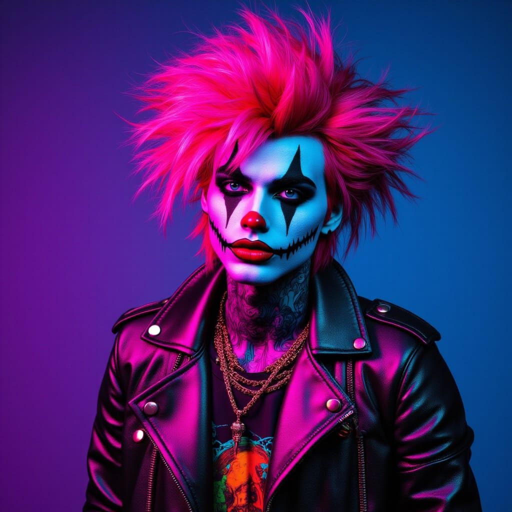 Vibrant Pop Art Clown Under Neon Blacklight