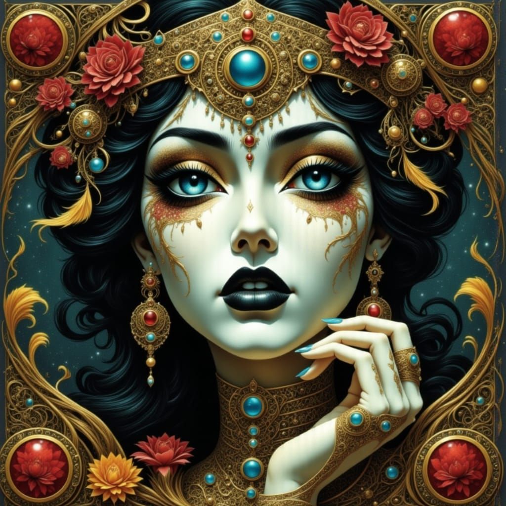 Feline Figure in Tarot Card Style