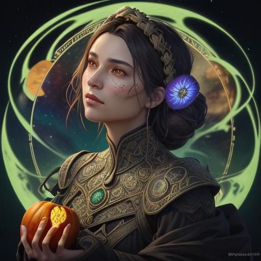 Galactic Gourds Portrait in Art Nouveau Style