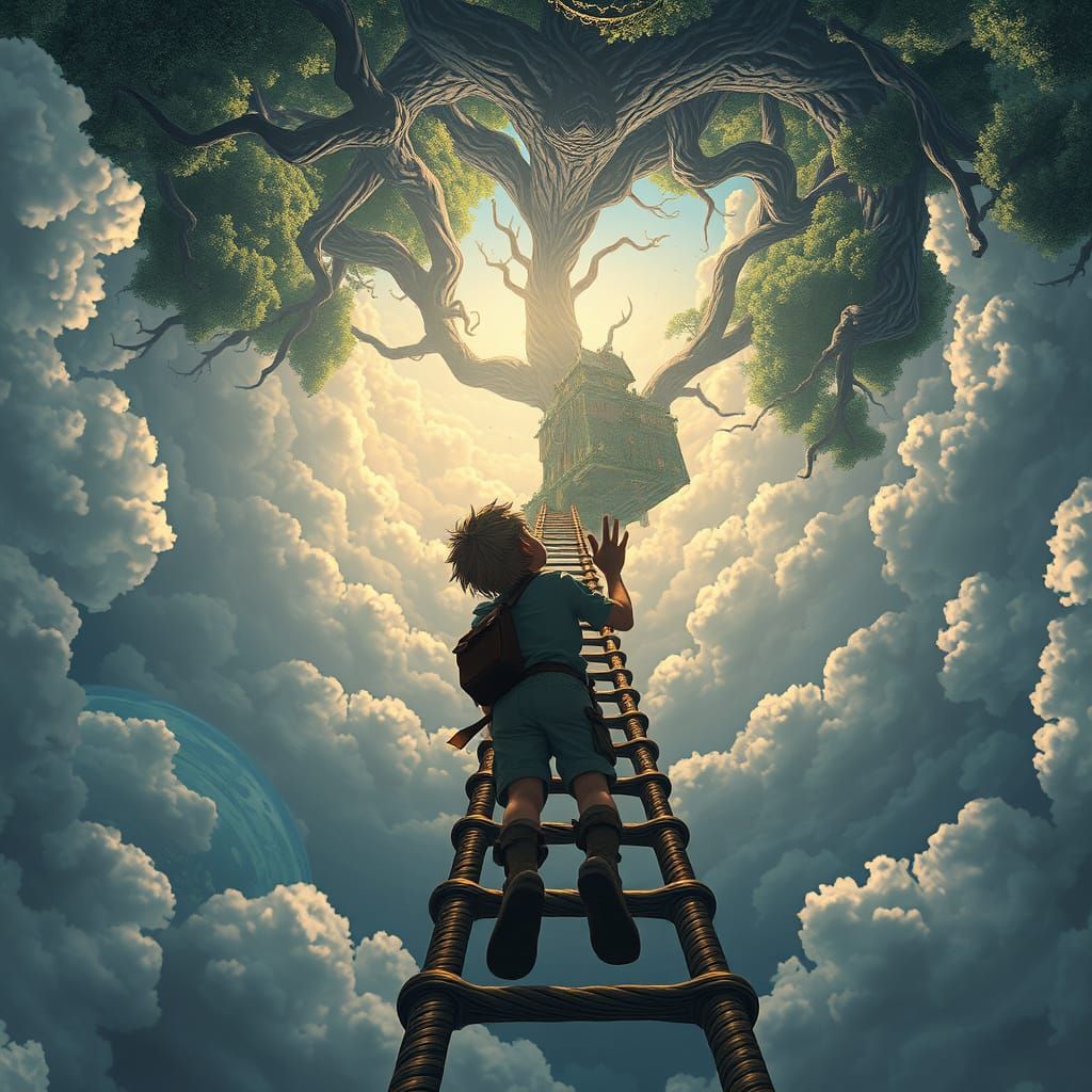 Child Gazing at Upside Down World: Surreal Digital Art