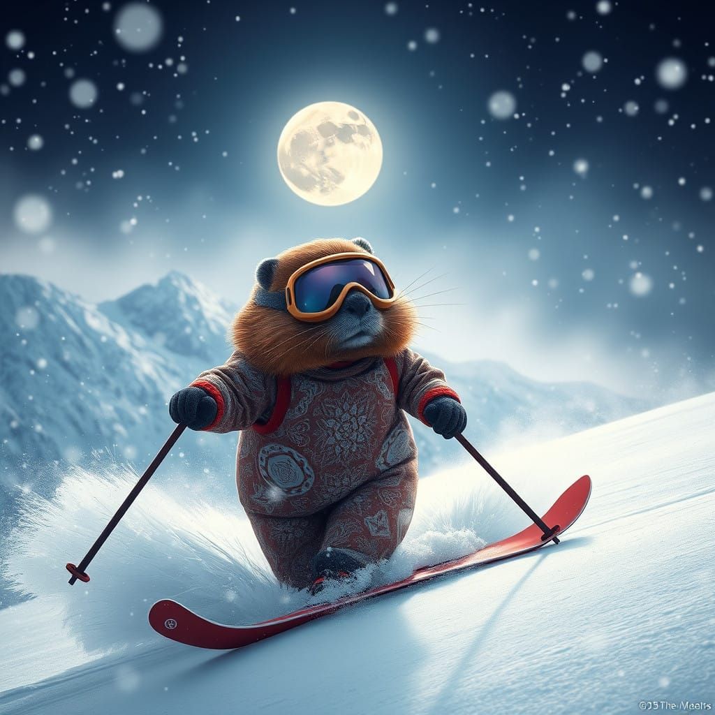 Beaver in a Winter Wonderland under Full Moon