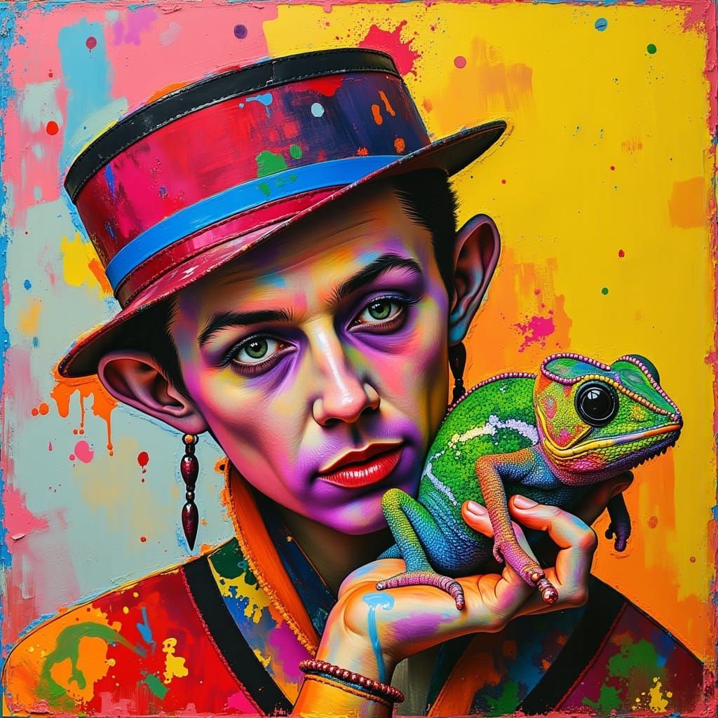 Boy George with Chameleon in Pop Art Style