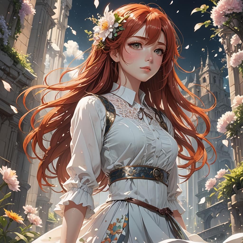Beautiful Red-Haired Anime Girl Concept Art