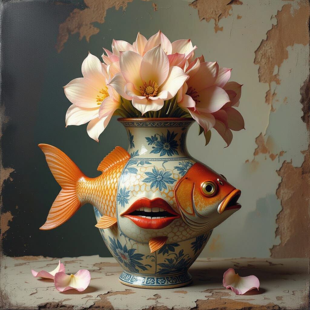 Fish Vase: Surreal Collage in Vintage Style