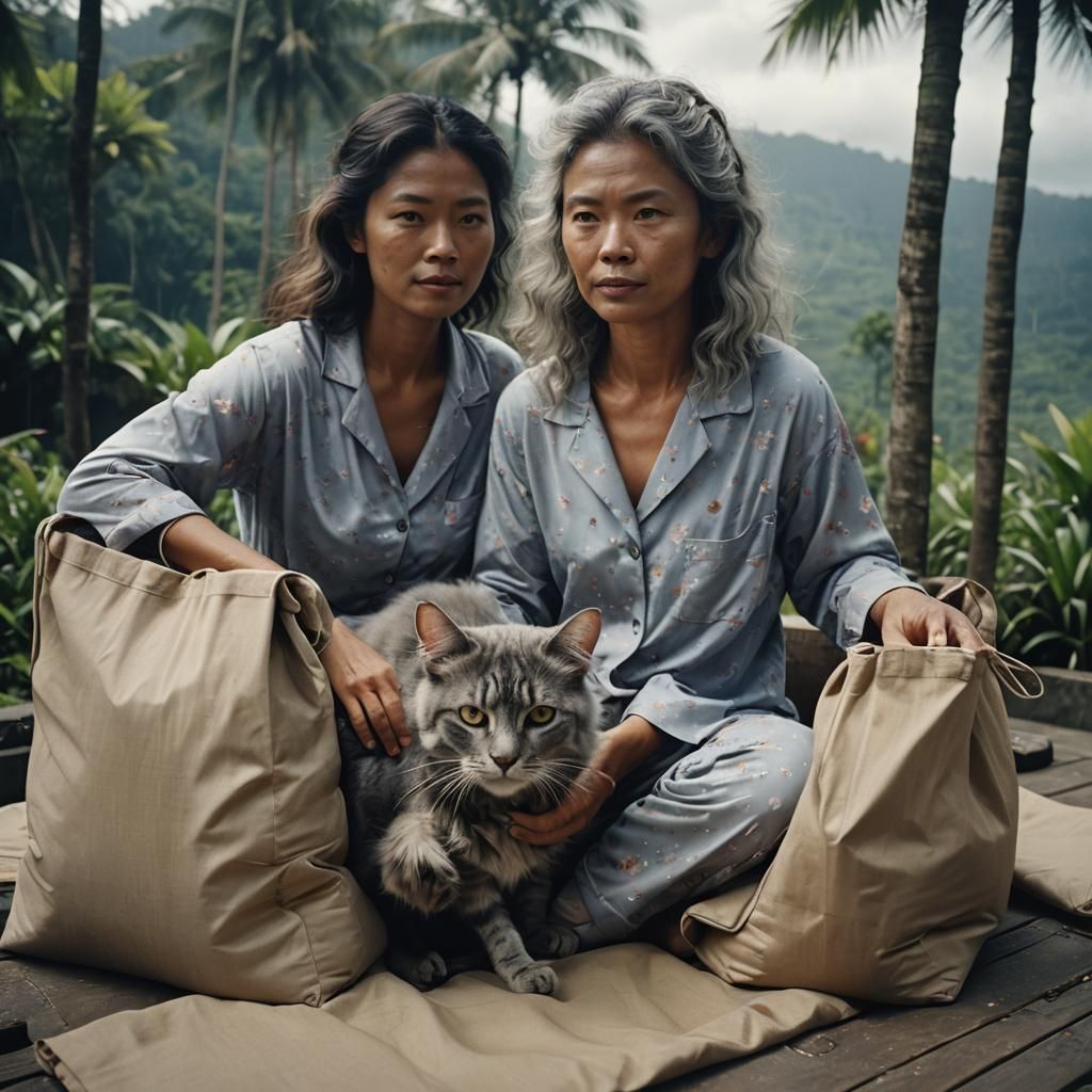 Cinematic Nebelung Cat in Bali Tsunami
