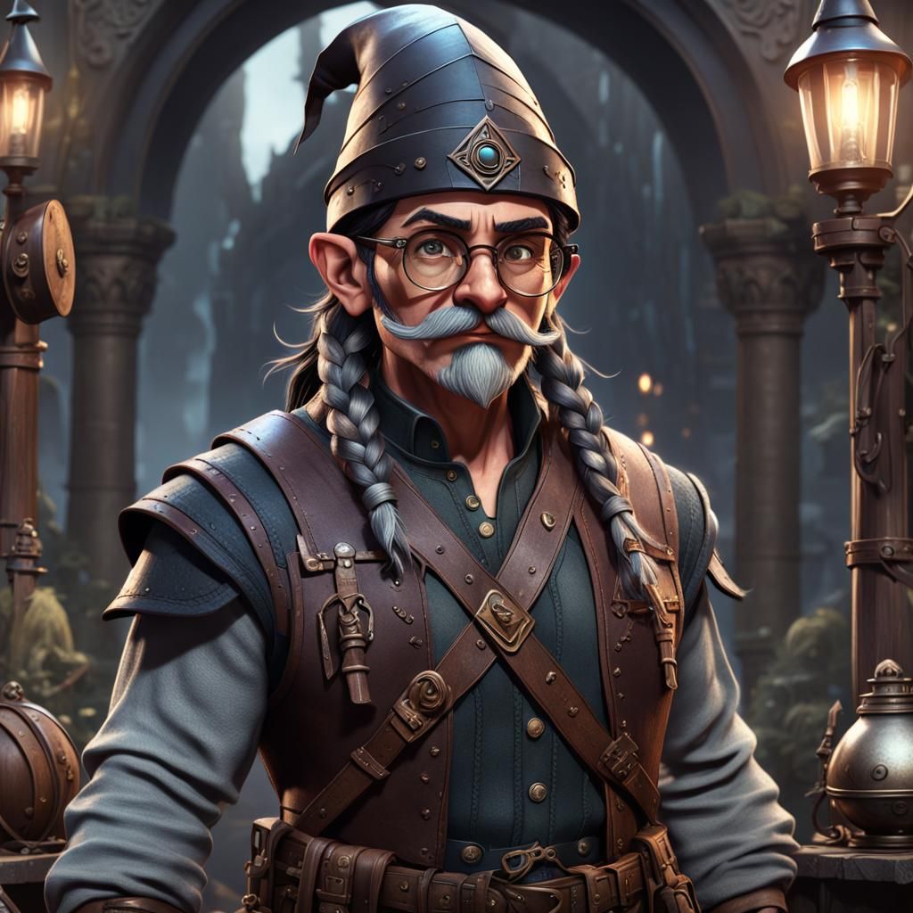 Androgynous Gnome with Arcane Equipment, Fantasy Art