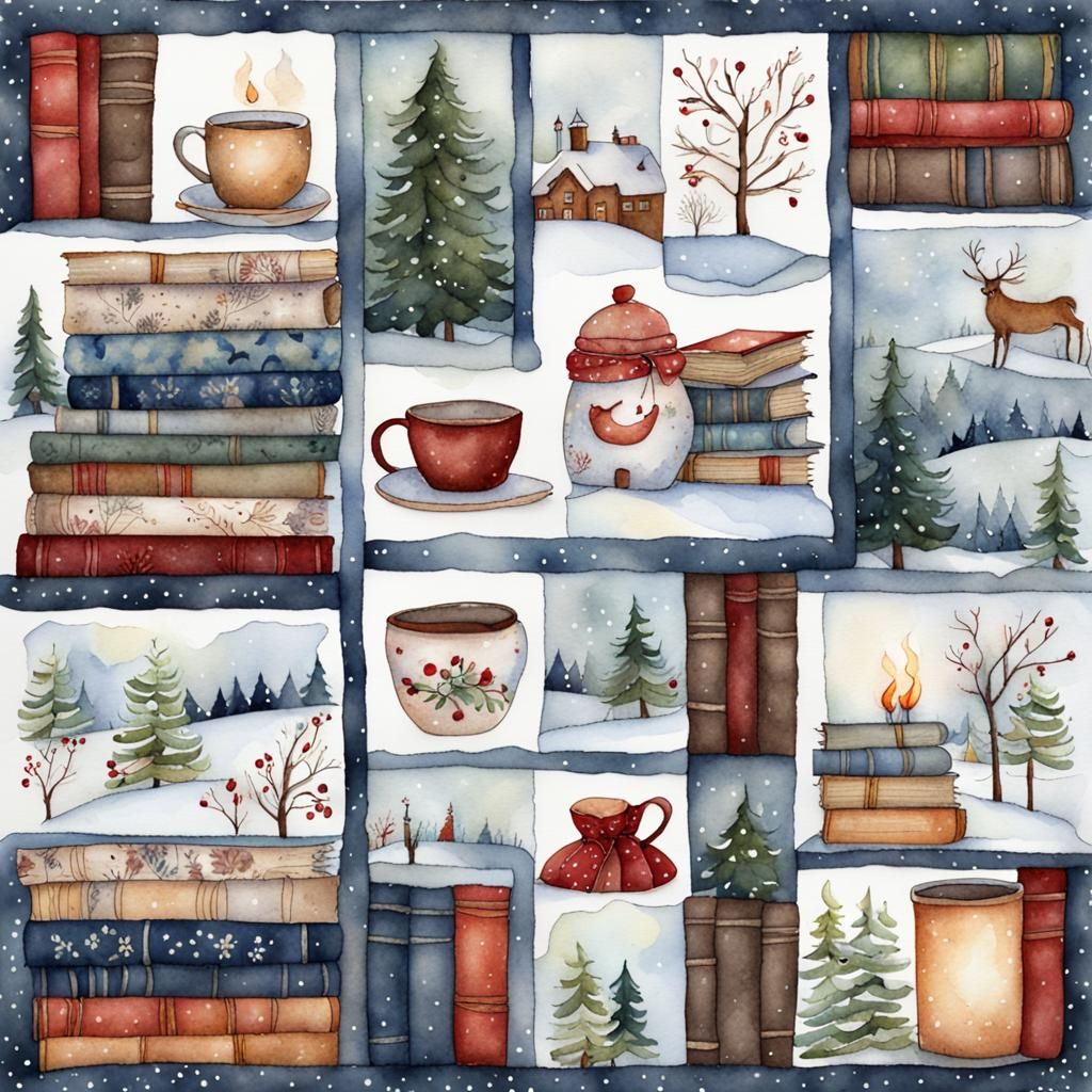 Cozy Winter Storybook Quilt Patch Illustration
