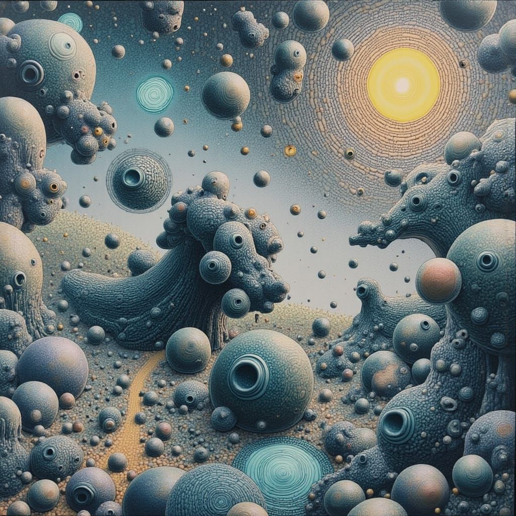 Surreal Dreamscape with Abstract Shapes in Digital Art