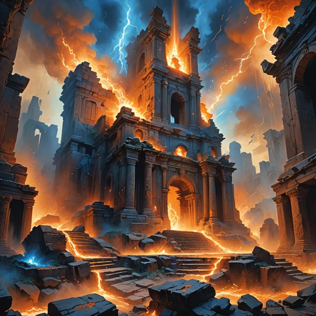 Magical Explosion at Ancient Ruins: Fantasy Concept Art