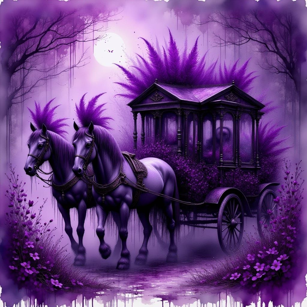Gothic Purple Hearse in Baroque Ink Style