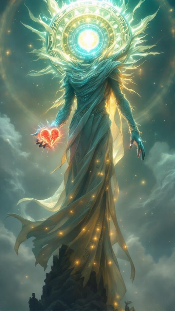 Radiant Construct Holding Heartshard on Windswept Spire