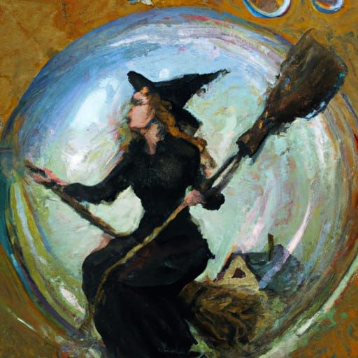 Witch in a Bubble: Oil Painting